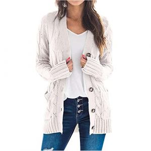 Gilet Long Femme Cardigan Chic Et Elegant Gilet Grosse Maille avec Boutons Cardigan De Poche Devant LéGer Veste Cardigan Pull Basique Automne Et Hiver Beige M (Zawalud, neuf)