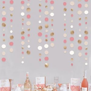 46Ft Champagne Or et R&eacute;tro Rose &agrave; Pois Papier Guirlande Banni&egrave;re D&eacute;coration de F&ecirc;te Or Neutre Nude Rose Cr&egrave;me Blanc Boho Cercle Points Streamer &agrave; Suspendre pour Anniversaire Bapteme Mariage Th&eacute; Decor (MZY Co., Ltd, neuf)