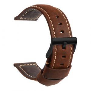 TStrap Bracelet de Montre en Cuir pour Homme – 20mm 22mm 24mm Marron Foncé Vintage Bracelets de Montre Connectée – Nubuck Watch Strap Replacement Boucle Fermoir (Loenzo-UK, neuf)