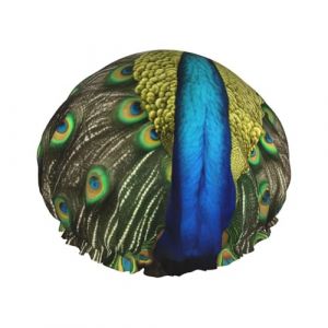 Bonnet de douche avec imprim&eacute; plumes de paon pour femmes, bonnet de bain r&eacute;utilisable, bonnet de douche respirant, bonnet de douche r&eacute;glable (PANGYJ2024, neuf)