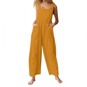 Combishort Femme Ete Salopette de Travail Femme Salopette Ample Décontractée pour Femmes avec Bretelles Réglables Salopette Jeans Femme Combinaison Femme Grande Taille (Jaune,XXL) (EZJOBLA(7-12 days delivery), neuf)