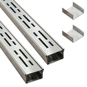 SXSJMY Caniveau Etroit Terrasse 5 Cm de Large, 2 M de Long, Caniveau Exterieur Extra Plat de ExtéRieur en Acier Inoxydable 304 avec Raccord, Canalisation de Drainage pour Balcon/Trottoir (Bunaner, neuf)