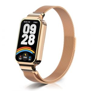 ZoRoll Bracelet Compatible avec Xiaomi Smart Band 9 Active/Xiaomi Redmi Band 3, Inoxydable Metal Sangle de Remplacement Magnétique Bracelets pour Xiaomi Smart Band 9 Active/Redmi Band 3 - Or Rose (ZoYou_Flower, neuf)