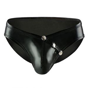 Jungerhouse Homme Sexy Slip sous-v&ecirc;tement Cuir Taille Basse Briefs Bulge Pouch String (Noir,L) (Junhouse, neuf)