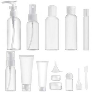 Toureal 14 Pièces Flacons Vide Kit Voyage Avion (Max.100ml), Contenant Plastique Bouteille dans Recipient, Organisateur Set de Toilette - pour Cosmetique (Transparent) (Toureal, neuf)