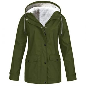 loobun Veste coupe-vent en polaire imperméable pour femme - Chaude, légère et respirante - Manteau d'extérieur avec capuche - Trench coat (grandes tailles disponibles), A41 - Vert kaki, XL (OYbaihuo, neuf)