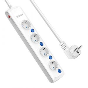 BESTEK Multiprise Rallonge Electrique 4 Prises avec 4 Interrupteurs individuels et Cordon de 1.8m, 3600W/16A-Blanc (Simple cloud di YANG XIANSHUN, neuf)