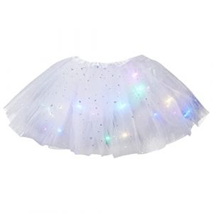 Oyolan Tutu Jupe LED Lumineuse Fille Enfant Etoile Paillette Jupe Brillante Tulle Tutu Ballet Princesse Jupe Danse Performance Sc&egrave;ne Spectacle 3-8 Ans Type A Blanc 3-8 Ans (Oyolan EU, neuf)