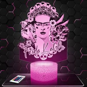 Lampephoto.fr - Lampe 3D F. Kahlo D&eacute;coration Artiste Peintre Mexicaine, Id&eacute;e Cadeau Homme Femme, Objet F. Kahlo Veilleuse Adulte D&eacute;co Chambre, Idee Cadeau Noel Homme Femme Original, Effet Hologramme (CS LASER, neuf)