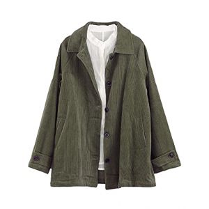 FTCayanz Manteau Femme Hiver Velours C&ocirc;tel&eacute; Chemise Manches Longues Veste avec Poches Vert Arm&eacute;e L (ftcayanz, neuf)