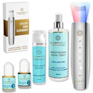 Lumineo MEGA Set Moisturizing Appareil de gommage à ultrasons avec 4 fonctions et lotion tonique, 2 x sérums et crème pour le visage assortis (MEGA Set Moisturizing) (Lumineo, neuf)