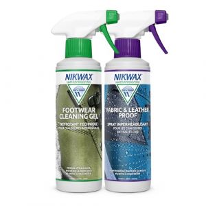 Pack duo NIKWAX FOOTWEAR CLEANING GEL + FABRIC & LEATHER PROOF en spray, 2 x 300ml (Nikwax Ltd, neuf)