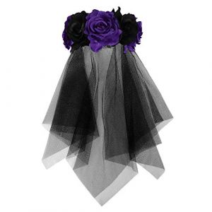 Couronne Fleurs Voile Noir Halloween Voile Mariée à Double Couche Tulle Guirlande Floral Fille Femme Serre-tête Voilette Coiffure Accessoires Déguisement Festival Mascarade Cosplay (IBlueloveruk, neuf)