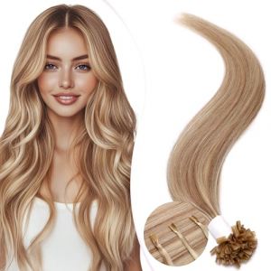 Elailite Extension Cheveux Naturel Keratine Sable Blond Balayage Blond Clair, Rajout Cheveux Humain Lisse Bongding Extensions U Tip 25 Mèches 50cm 25g #18/#613 (Naughty Fashion Mode, neuf)