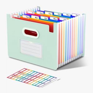 ThinkTex Trieur Document, 12 Pochettes Extensible, Vertical et Ouvert Sur le Dessus, Rangement Papier Administratif, Organiseur Portable de Factures Mensuelles, Format Lettre/A4 - Morandi Vert (ThinkTex EU, neuf)