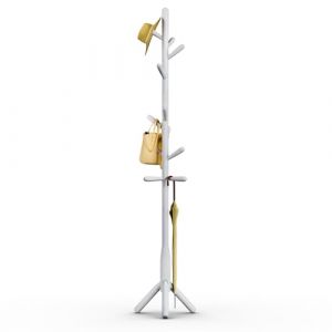 Awatiwa Porte-manteau en bois massif, autoportant en forme d'arbre avec 11 crochets,(+2 de rechange) mât principal de 40mm de diamètre (Trois pattes, Blanc) (Dongguan Huihong Home Furnishings Co., LTD, neuf)