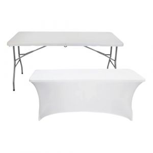 Table pliante 150 cm blanche + housse de restauration 7house (Orion91, neuf)
