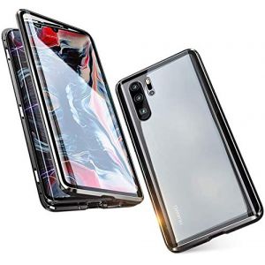 Colala Coque pour Huawei P30 Lite Adsorption Magn&eacute;tique Housse M&eacute;tal Cadre Avant arri&egrave;re Verre tremp&eacute; Alliage D'aluminium 360 degr&eacute;s Antichoc Cas Cover Case - Noir (Colala, neuf)