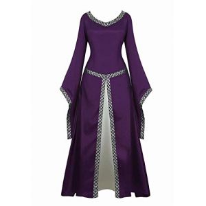 Jutrisujo Médiévale Renaissance Robes Maxi Parti Costume Vintage Déguisements Halloween Gothique Femmes Cosplay Déguisement Carnaval Victorien Violet 2XL (jutrisujo Unique, neuf)