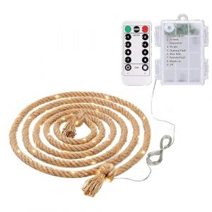 Corde lumineuse en jute alimentée par piles, 10 m, 200 LED, étanche, pour extérieur, intérieur, terrasse, piscine, chambre à coucher, salon, éclairage paysager et décorations d'arbre de Noël (Mixtooltoys-FR, neuf)