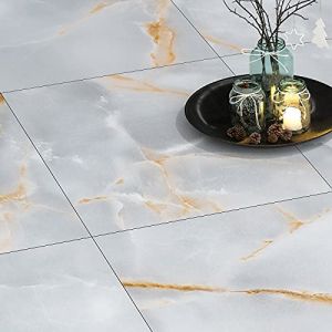 FunStick Carrelage Adhesif Sol PVC Salle De Bain Corridor Amovible Carreaux Adhesif Cuisine Sol Gris Or 30x30CM 30 Dalles PVC Adhesives Sol Marbre Dalle Autocollante Sol Adhesif Chambre Salon Gris Or (Livelynine Euro, neuf)