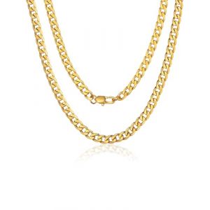 ChainsPro Collier Chaîne Cubaine de Miami pour Hommes Chaîne Maille Gourmette 4MM Ton 18K en Acier Inoxydable 30"(76cm) Collier Hip Hop Rappeur Rock Chaîne Curb Link pour Hommes (ChainsPro Official Store, neuf)
