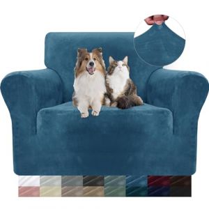 YSTELLAA Housse De Canapé en Velours 1 Place, Housse Fauteuil Extensible, Universelle Sofa Cover avec Accoudoirs, Protection Canapé Antisalissure, Lavable, Bleu Paon (YSTELLAA, neuf)