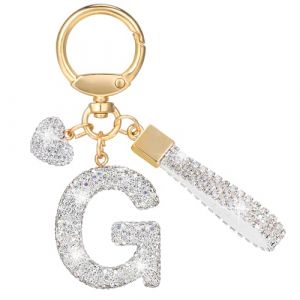 MWOOT Paillettes Porte Cl&eacute; Lettre avec Strass, Argent&eacute; Initial Porte Cl&eacute; Keychain, Porte Clef Lettre Sac Keyring Pendentif D&eacute;coratif, Brillant Porte Clef Voiture Charm, Porte Cl&eacute; Cadeau pour Femme(G) (vetpw, neuf)