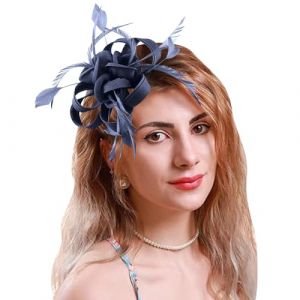 Bibi &eacute;l&eacute;gant avec plumes - Mini maille - Vintage - Tendance - Pour f&ecirc;te de th&eacute;, carnaval, carnaval - Bleu marine - Taille unique (jksmyx, neuf)