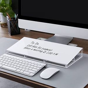 Petit Tableau Blanc, DIGIELE Verre Effaçable à Sec Mémo Board Portable, Support de Clavier + Organisateur de Bureau en Acrylique + Marqueurs et Gomme pour le Bureau, la Maison et L'école (Transparent) (REMAI-EU, neuf)