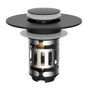 Hibbent Bouchon Lavabo Salle de Bain avec Filtre de Drain,Bouchon Baignoire Universel &agrave; Noyau en Laiton &agrave; Pousser avec Filtre Amovible,Bonde Lavabo 25-46mm,Rempla&ccedil;ant de Bouchon de Vidage - Noir (Intelligent3H FR, neuf)