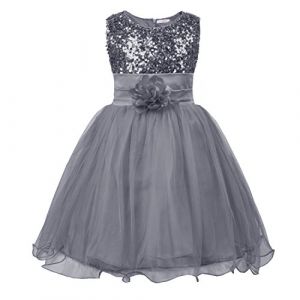 JerrisApparel Petite Fille Paillette Fête Fleur Robe de Cérémonie Bal Banquet Tulle (3 Ans, Gris) (Umupi EU, neuf)