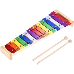 Xylophone en Métal et Bois pour Enfants - 15 Tons Colorés avec 2 Maillets - Instrument de Musique Rythmique (valovshou, neuf)