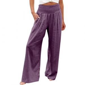 Pantalon Fluide Femme Été Pas Cher Pantalon Lin Femme Léger Chic et Elegant de Travail Pantalon Linen Pants Women Boheme Corsaire Yoga et Pilates Pantalons Taille Elastique Vetement(Violet,3XL) (uxxnjfg, neuf)