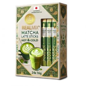 REALMIX Matcha Japonais Authentique &ndash; Latte Sticks Onctueux, Th&eacute; Vert, 24 Sticks de 16g, Boisson Instantan&eacute;e Chaude ou Glac&eacute;e &ndash; Th&eacute; Vert Matcha Authentique & Lait Cr&eacute;meux (FOLLOWEB, neuf)
