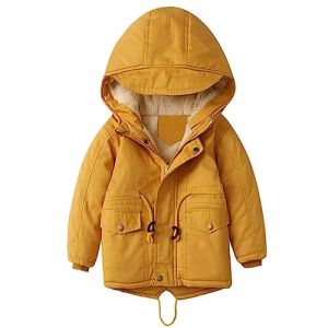 linboo Enfant Gar&ccedil;on Manteau Chaud Blouson &agrave; Capuche Hoodie Parka Doublure Polaire Epais Veste d'Hiver pour B&eacute;b&eacute; Gar&ccedil;on Fille, Jaune, 3 ans (TBONBON-EU, neuf)
