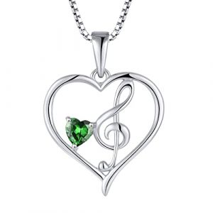 Starnny Collier Cl&eacute; de Sol C&oelig;ur Argent 925/1000,Pendentif Note de Musique Pierre de naissance de mai &eacute;meraude 3A Zirconium Bijoux Cadeaux pour Femme (Boormanie Jewellery, neuf)