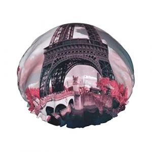 Rose Paysage Tour Eiffel Impression Bonnet De Douche Élastique Réutilisable Femmes Bonnet De Bain Double Couche Bonnet De Douche Imperméable, Pour Dames Spa Salon (yichangZX, neuf)