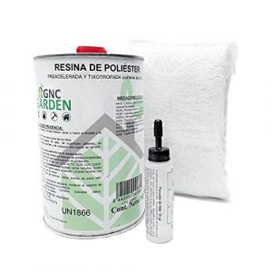 GNCGarden Kit de réparation résine polyester 1 kg (1 kg résine + 1 m2 mat-300 + catalyseur de 25 g pour durcir la résine.) Matériau de renforcement et matériau structurel. (Global Network century, neuf)