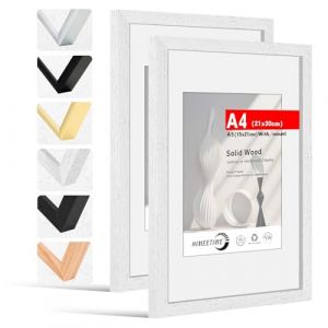 HIMEETIME® 2x cadre photoDIN A4 21x30 cm cadre photo en bois blanc en cadre en bois massif 21x29,7 cm, image avec passe-partout 10x15 cm,Accrochage Facile Pour Montage Décoration Murale A4 (XianghuaART, neuf)