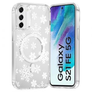 Saqmkil Noel Magn&eacute;tique Coque pour Samsung Galaxy S21 FE 5G, Mignon Neige Motif No&euml;l Hiver &Eacute;tui Christmas Case Compatible avec MagSafe, Transparente Silicone TPU + PC Antichoc Protection Housse, 02 (FORSALOR TRADING, neuf)