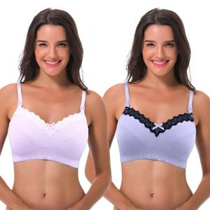Curve Muse aux Femmes Soutien-Gorge d'allaitement Grande Taille, sans Fil, en Coton, avec Dentelle sup&eacute;rieure - Paquet de 2-Rose, Lavande -90D (Curve Muse EU, neuf)