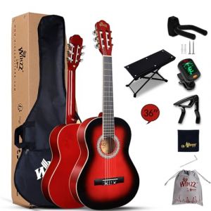 Winzz Guitare Classique 3/4 pour Enfants Adolescents Etudiants Débutants avec Cordes en Nylon (36 pouces, Rouge Brillant) (AILEEN Music, neuf)