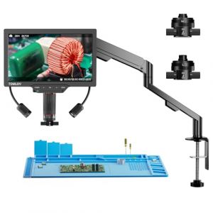 TOMLOV TM3K-3D Max 10,1" IPS Microscope Numérique Lentilles Magnétiques, Microscope de Soudure 3D pour Adultes, Loupe 3K HDMI pour Pièces de Monnaie avec LED, Tapis de Réparation, Bras Flexible, 64Go (BESGEER-FR, neuf)