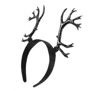 VICASKY Bandeau en forme de bois de cerf - &Eacute;lastique - Pour femme - Cornes boucl&eacute;es - En r&eacute;sine - Noir (Belicious Helper, neuf)