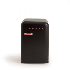 CREATE / RÉTRO FRIGO 83.5 ARGENT/Réfrigérateur noir avec poignée brique / 98W, basse consommation, 2 étagères, régulateur de température, porte-bouteilles, 56x54x84cm. (CREATE, neuf)