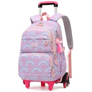 Amythe Cartable à Roulettes pour Filles de 9+ ans, Sac à Dos Scolaire Trolley de 16 pouces, Sac D'école Primaire Décontracté avec Chariot pour L'école/Voyages, 6 Roues -Violet (Amythe, neuf)
