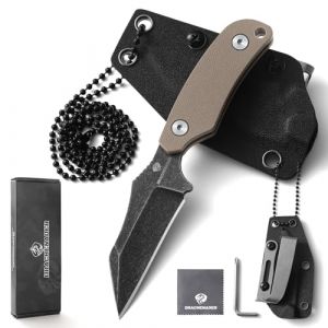 DRACHENADER Couteau de cou avec &eacute;tui Wharncliffe Small avec acier D2, couteau Full Tang Petit couteau mini Outdoor parfait pour la randonn&eacute;e et EDC (DRACHENADER, neuf)