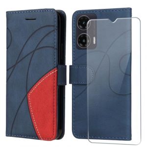 FHSYCR Coque pour Motorola Moto G35 5G avec 1 Pièces Verre Trempé, Premium PU Cuir Multifonction à Rabat Flip Antichoc Protection Housse Étui pour Motorola Moto G35 5G - Bleu (heyinghai, neuf)