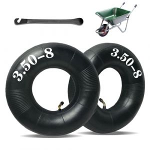 Lot de 2 chambres à air pour brouette, chambre à air de rechange 3,50-8, pneu de rechange pour roue pneumatique avec une forte capacité de charge, tige de valve incurvée pour brouette, tondeuse (Yadiraom, neuf)